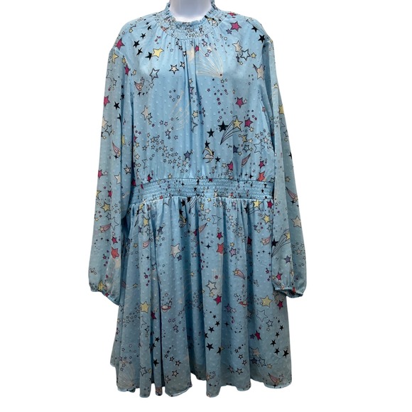 torrid Dresses & Skirts - Torrid 3 Clipdot Blouson Sleeve Mock Nexk Skater Dress Cosmic Stars Summer 3X